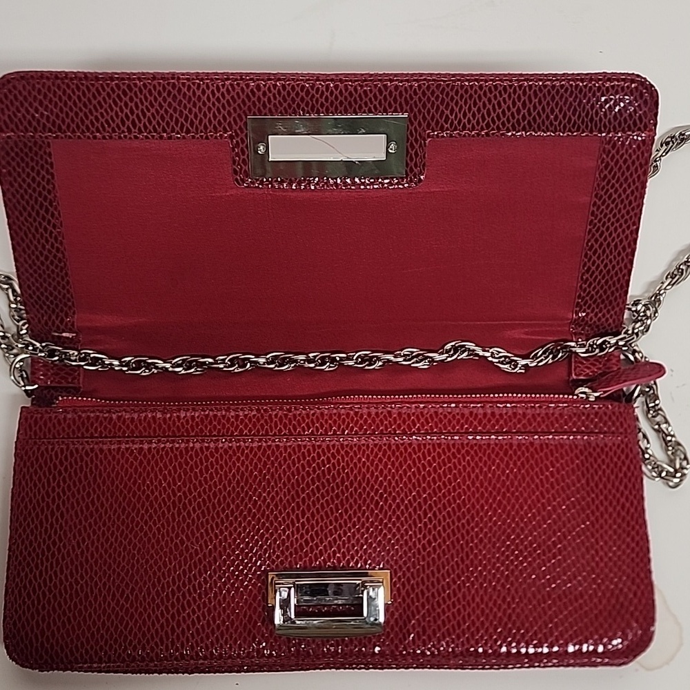 White House Black Market Elegant Red Suede/leather Crossbody Clutch. Minimalist - Picture 6 of 10